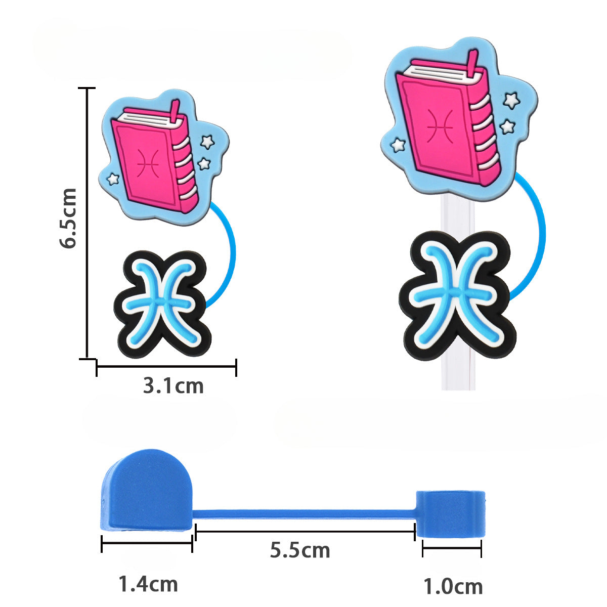 Wholesale Random Color 100pcs Twelve Constellations Straw Tube Cap 10mm Soft Glue Straw Decoration Straw Cover ACC-SCR-RYY029