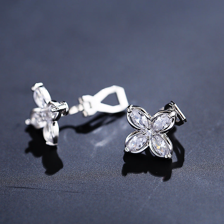 Wholesale four-leaf flower zircon ear clips earrings