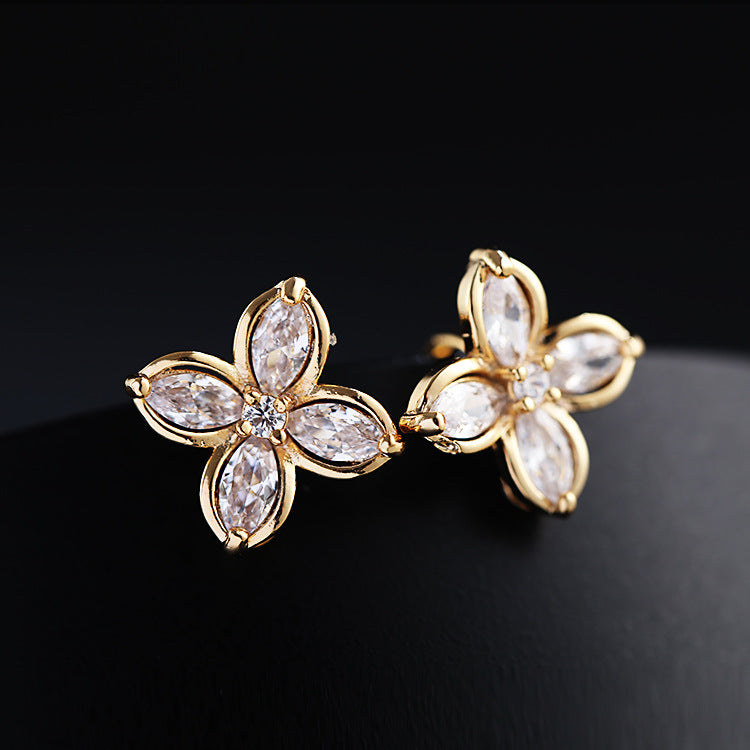 Wholesale four-leaf flower zircon ear clips earrings