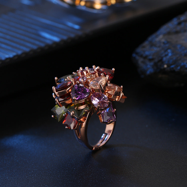 Wholesale  Butterfly Fashion Zircon Ring Colorful Zircon Ring