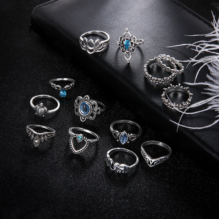 Wholesale Alloy Retro Diamond Carved Crown Starry Sky Jewel Ring Set ACC-RS-KeRen001
