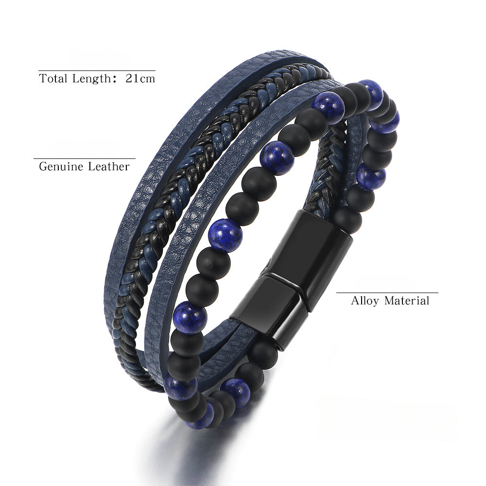 Wholesale Natural Tiger Eye Stone Beaded Men's Bracelet Hand Woven Multi-Layered Leather Bracelet ACC-BT-ZiGe030
