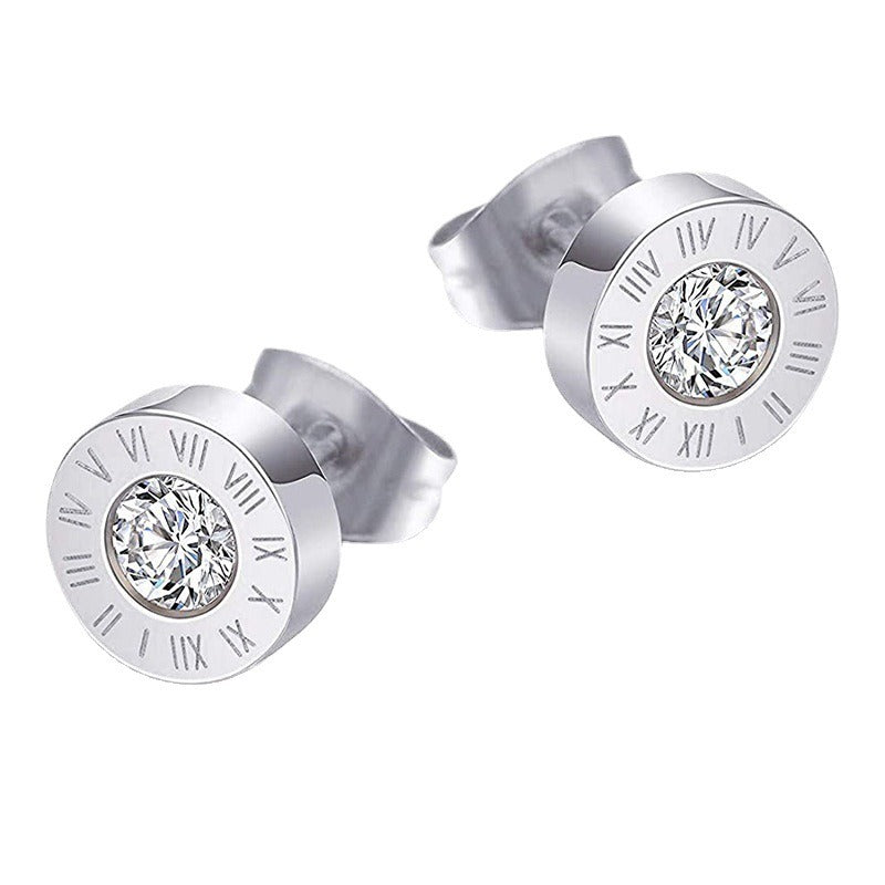 Wholesale Diamond Roman Numeral Titanium Steel Earrings ACC-ES-XingHe002