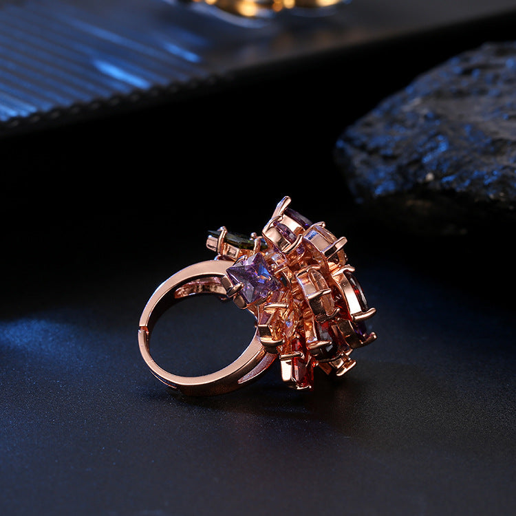 Wholesale  Butterfly Fashion Zircon Ring Colorful Zircon Ring