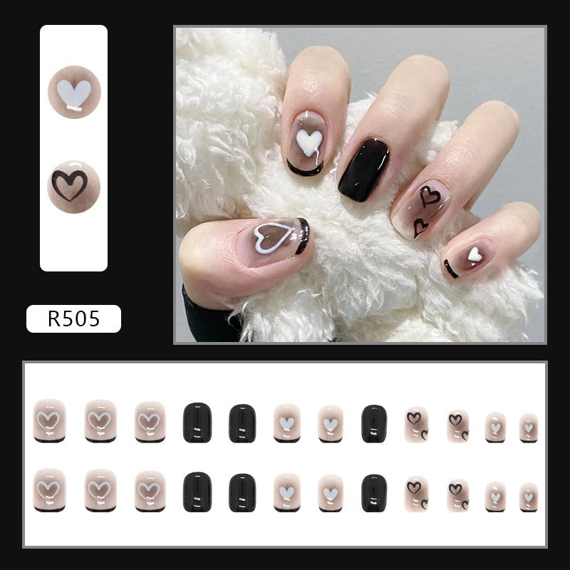 Wholesale 24pcs/box Black Heart Manicure Press-On Nail Set Nail Stickers ACC-NS-QiHeng002
