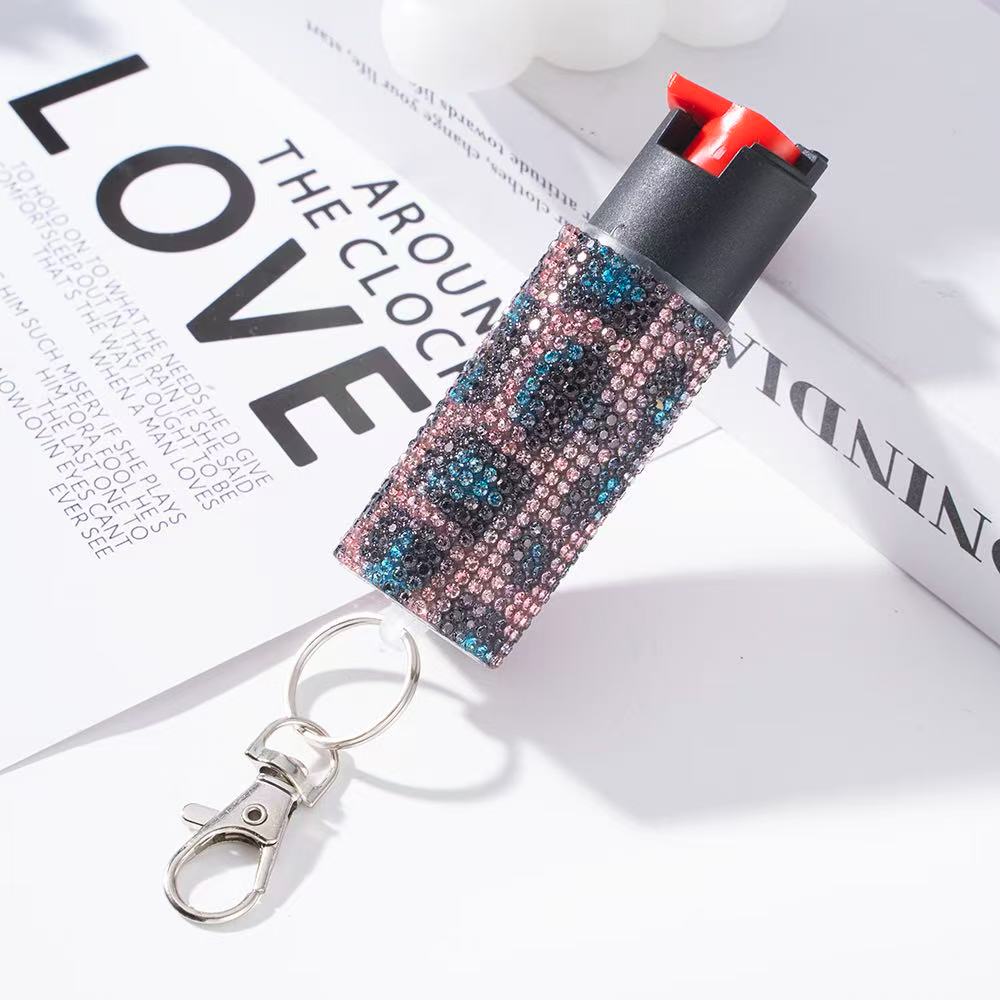 Wholesale Quick Release Spray Leopard Print Rhinestone Keychain for Women