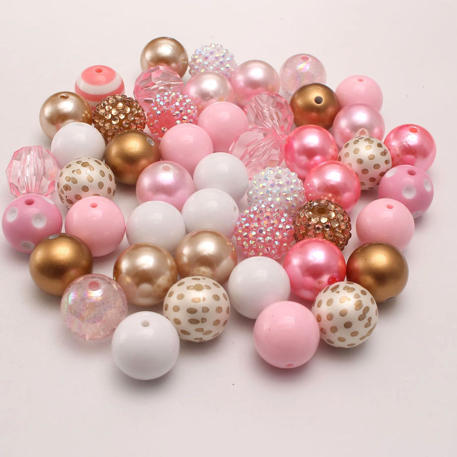 Wholesale  50pcs/pack Bubblegum Beads Pink gold Print 20MM Acrylic Large Beads