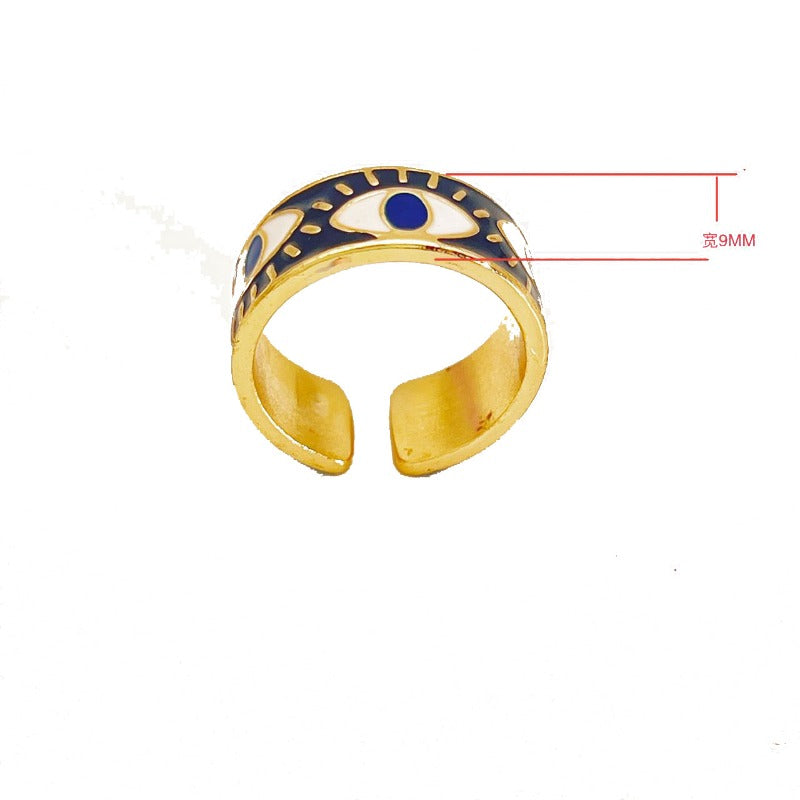 Wholesale Turkish Devil Eye Color Oil Drop Opening Adjustable Ring ACC-RS-QingHe003