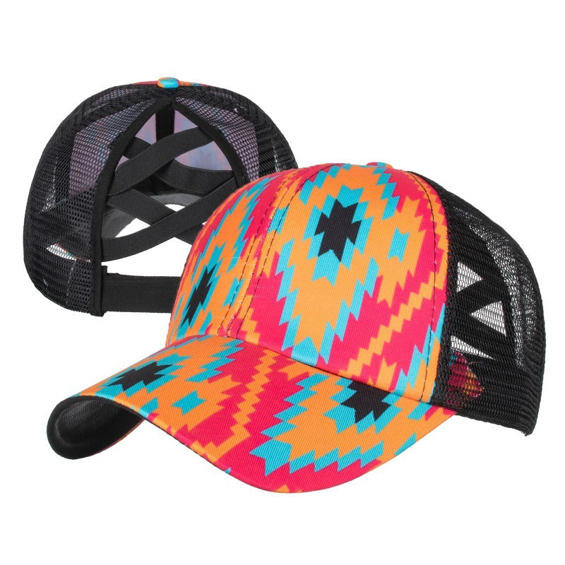 Wholesale Western Style Aztec Cow Print Leopard Mesh Cap Ponytail Cap Baseball Cap Hat ACC-HT-RongZhao005