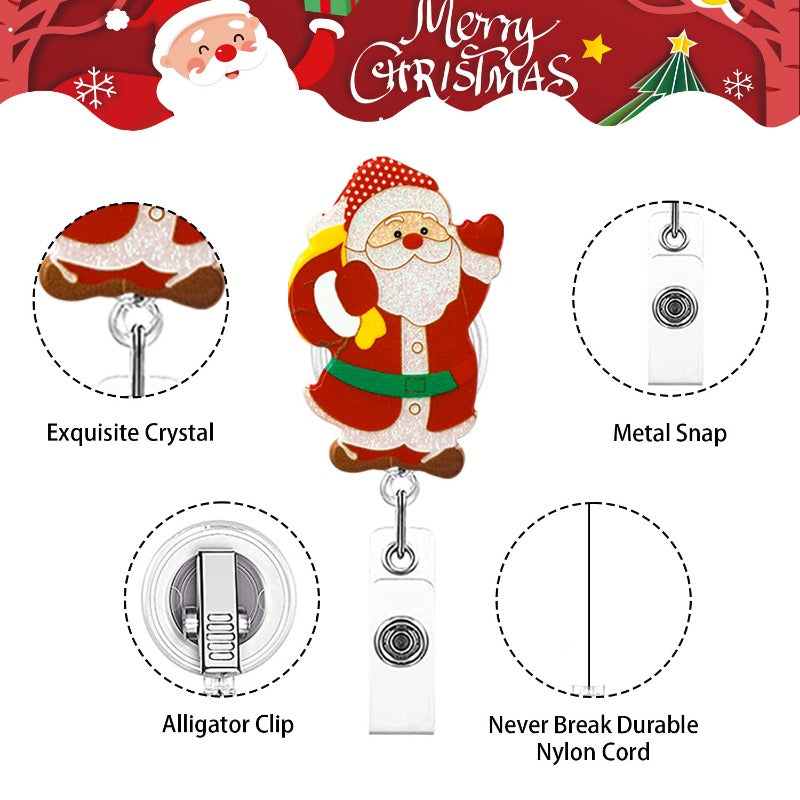 Wholesale Christmas Acrylic Santa Claus Retractable Rotating Keychain ACC-KC-QiDing007