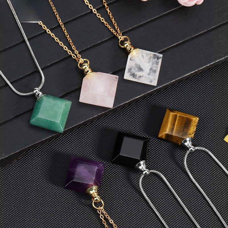 Wholesale Natural Stone Crystal Perfume Diffuser Small Pendant Necklace ACC-NE-HuaiShe004