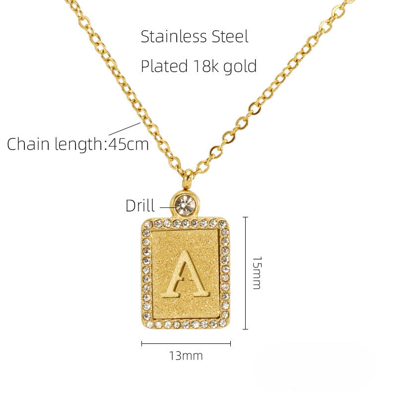 Wholesale Stainless Steel Pressed Sand Necklace Women's Diamond 18K Hollow 26 English Letters Clavicle Chain Choker Necklace ACC-NE-Zhongy002