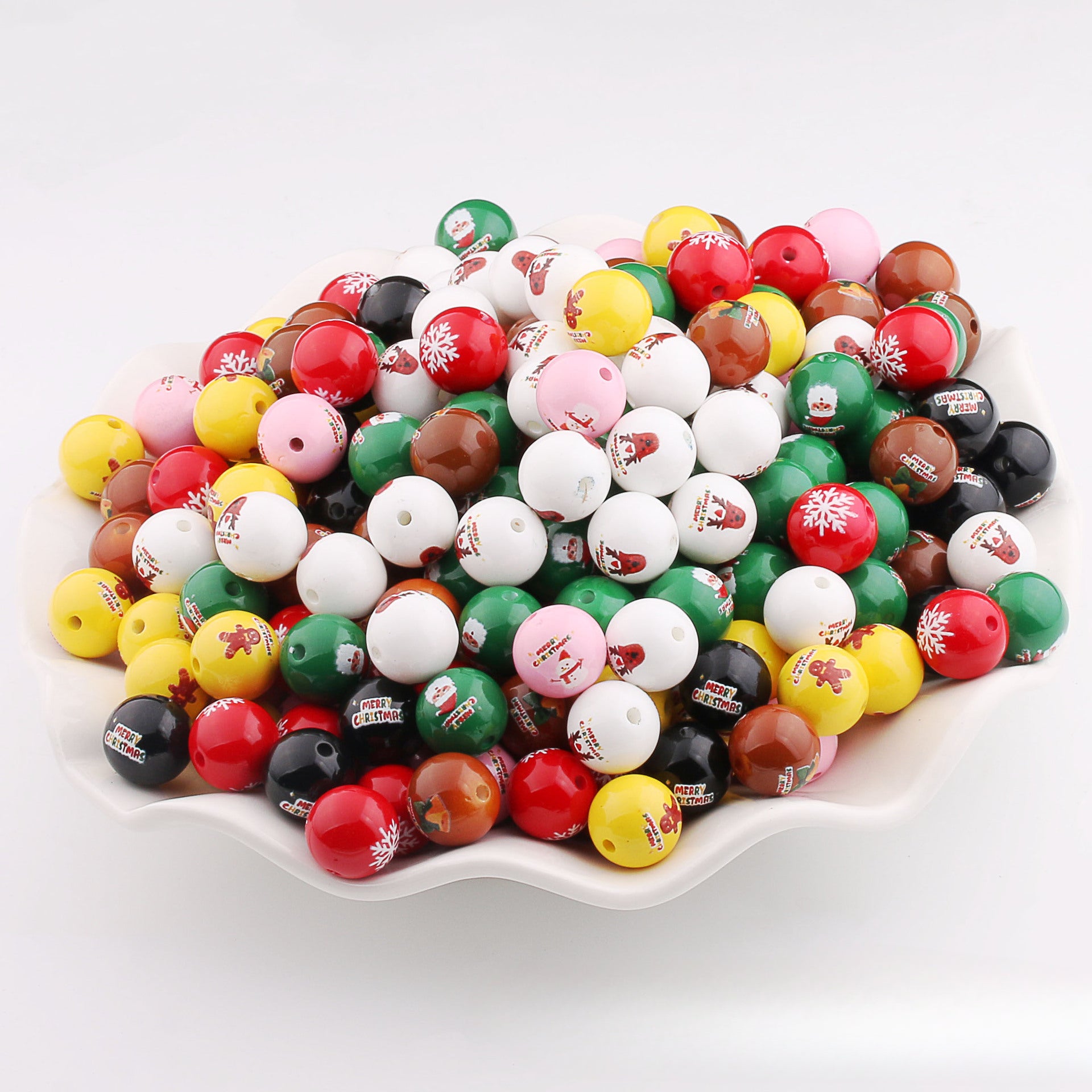 Wholesale 20pcs 16mm Christmas Color Printed Acrylic Round Beads DIY Bead Accessories ACC-BDS-ZhiXiang003