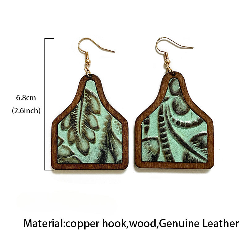 Wholesale Western Vintage Cactus Inlaid Wood Earrings ACC-ES-XinChuan064