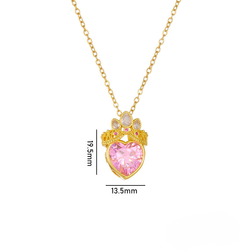 Wholesale Titanium Steel Clavicle Chain Pink Crown Love Necklace Choker Necklace ACC-NE-Rongc009