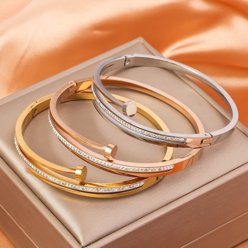 Wholesale Hollow Single Row Diamond Titanium Steel Bracelet ACC-BT-Ruif001