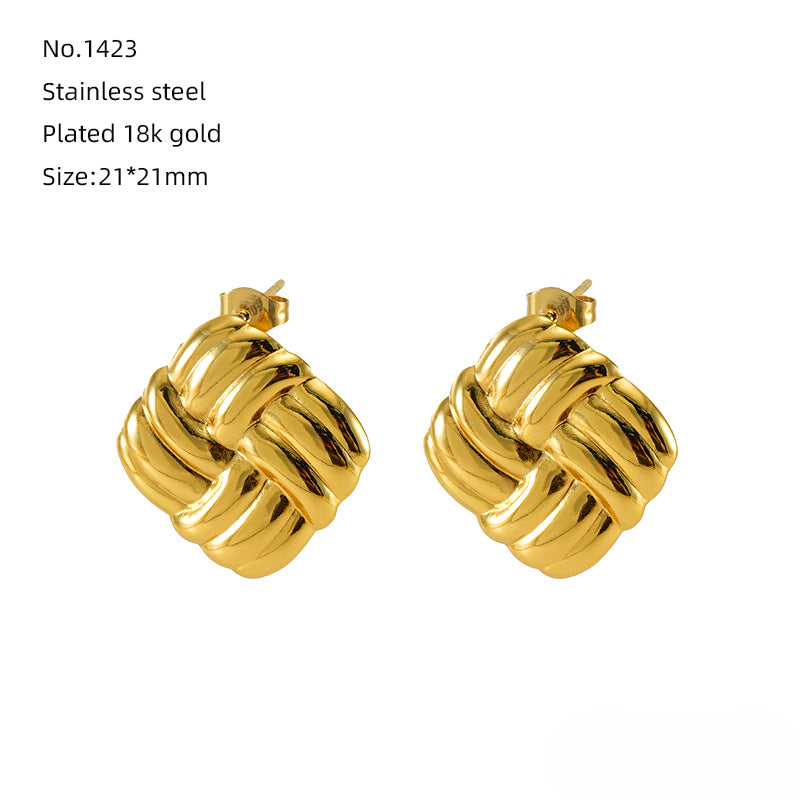 Wholesale 18k Stainless Steel Earrings Square Textured Earrings ACC-ES-ZhongYao002
