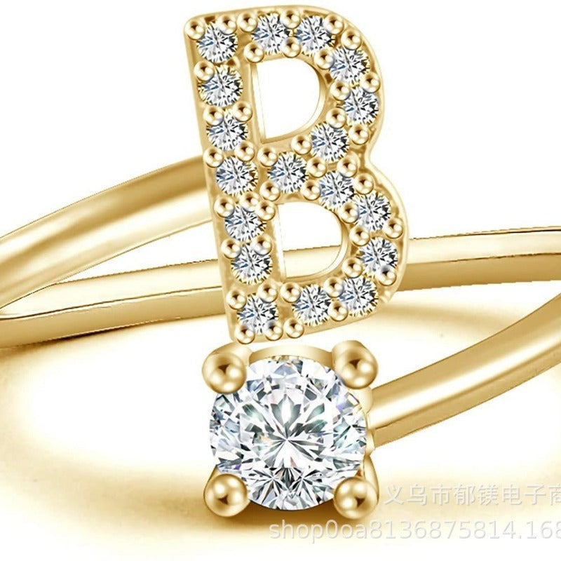 Wholesale Adjustable Open Ring 26 Letter Ring ACC-RS-YuMei016
