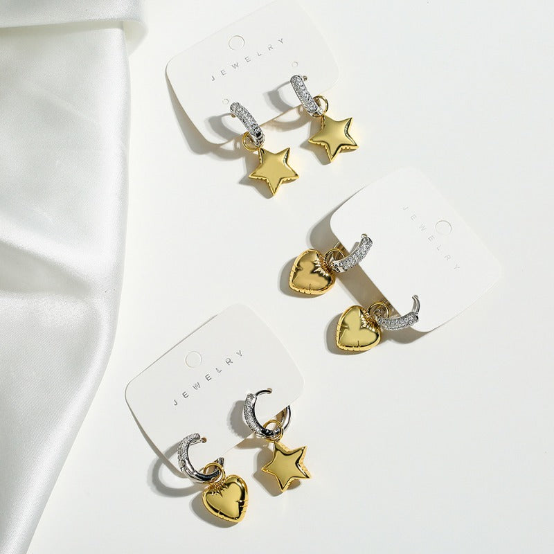 Wholesale Asymmetric Star Moon Zircon Earrings ACC-ES-AG004