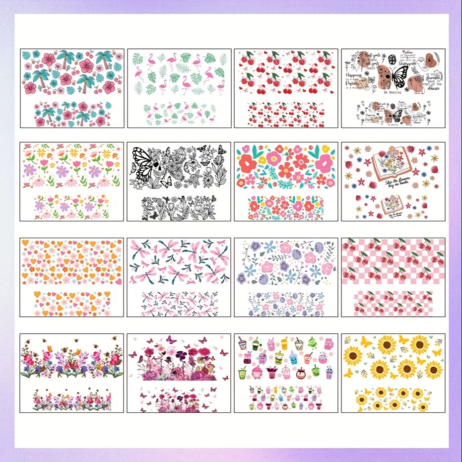 10pcs/16pcs/20pcs UV DTF Wraps for Mini Tumbler Cup Lipstick Holder Keychain, Cute Charms for Handbags And Backpack DIY Gift Cup Sticker Gift