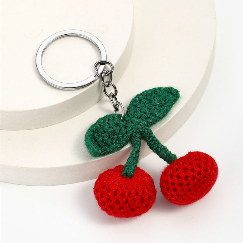 Wholesale Cute Hand-woven Diy Knitted Wool Cherry Keychain ACC-KC-RongRui016
