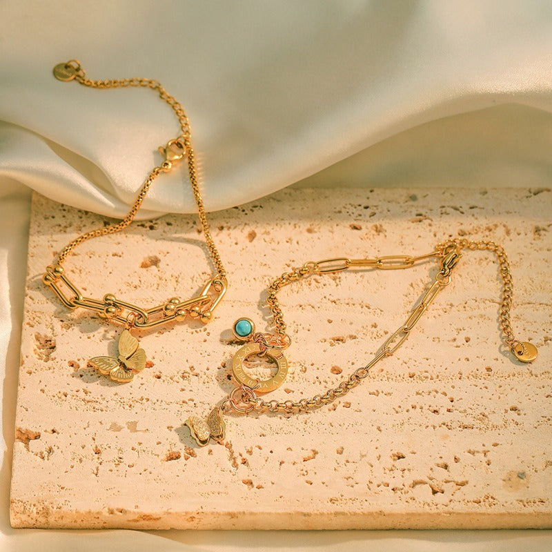 Wholesale All-match 18K Gold Plated Butterfly Titanium Steel Bracelet ACC-BT-AG005