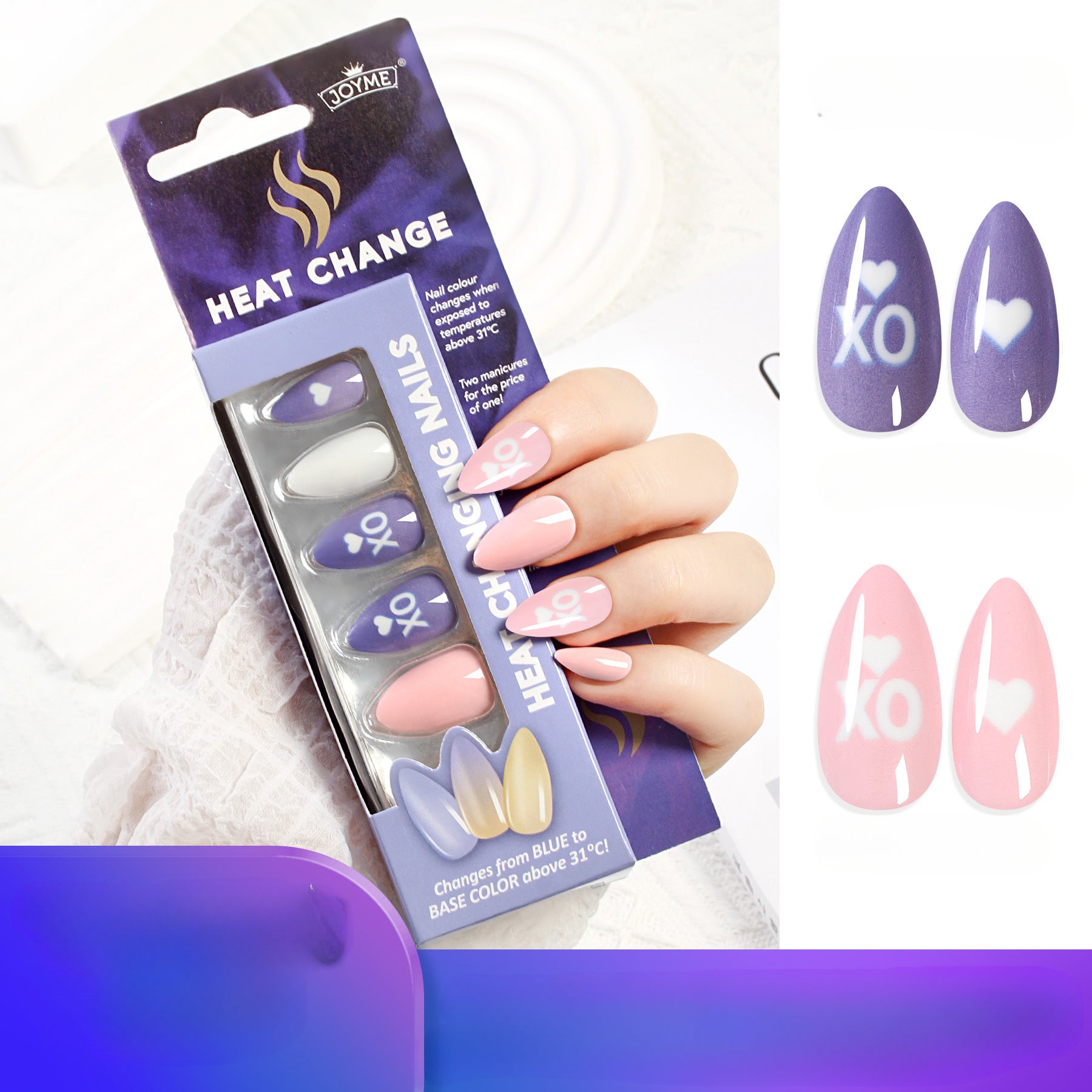 Wholesale Temperature Varying Light Varying Cow Pattern Butterfly Colored Press on Nails Kits 24 Pieces Back Adhesive Plastic Nail Tablets ACC-NS-XKQ025