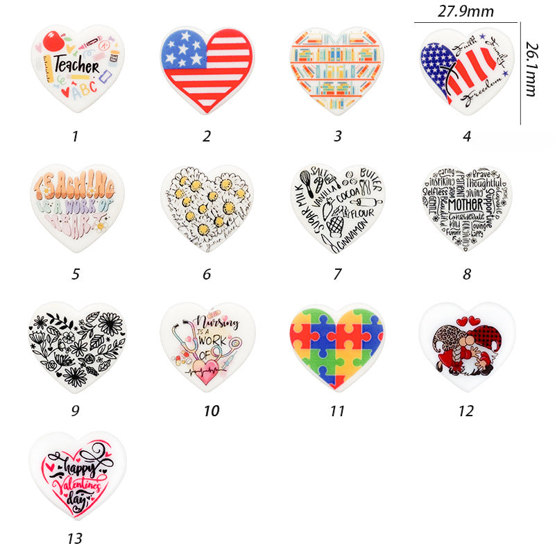 Wholesale of 10PCS Teacher Couple Love Printed Silicone Beads ACC-BDS-WDX001