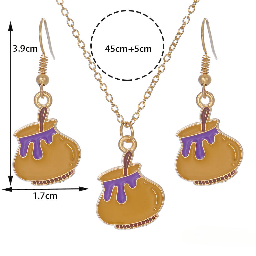 Wholesale Halloween Cartoon Funny Ring Ghost Earrings Necklaces Set ACC-NE-Zhey005