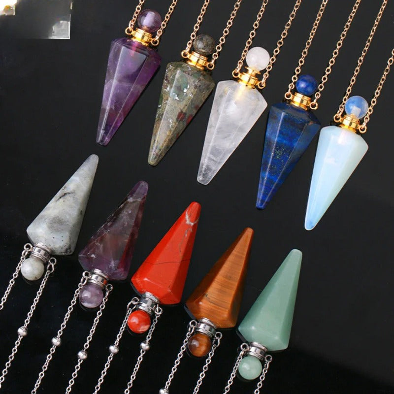 Wholesale Natural Stone Crystal Stone Hexagonal Column Perfume Bottle Necklace ACC-NE-HuaiShe002