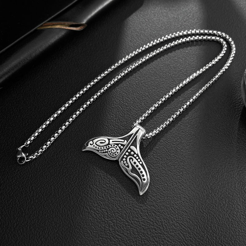 Wholesale Titanium Steel Creative Viking Totem Whale Tail Necklace ACC-NE-OPK009