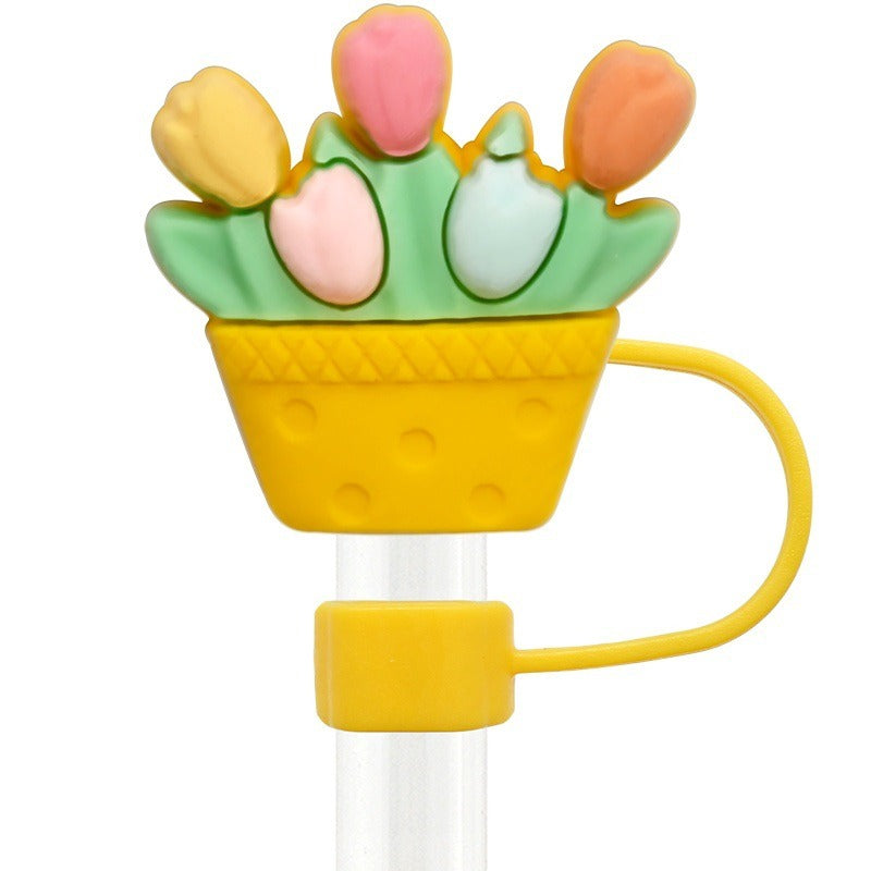 Wholesale Random 100pcs Flower Basket Series 10mm PVC Soft Straw Tube Cap ACC-SCR-RYY137