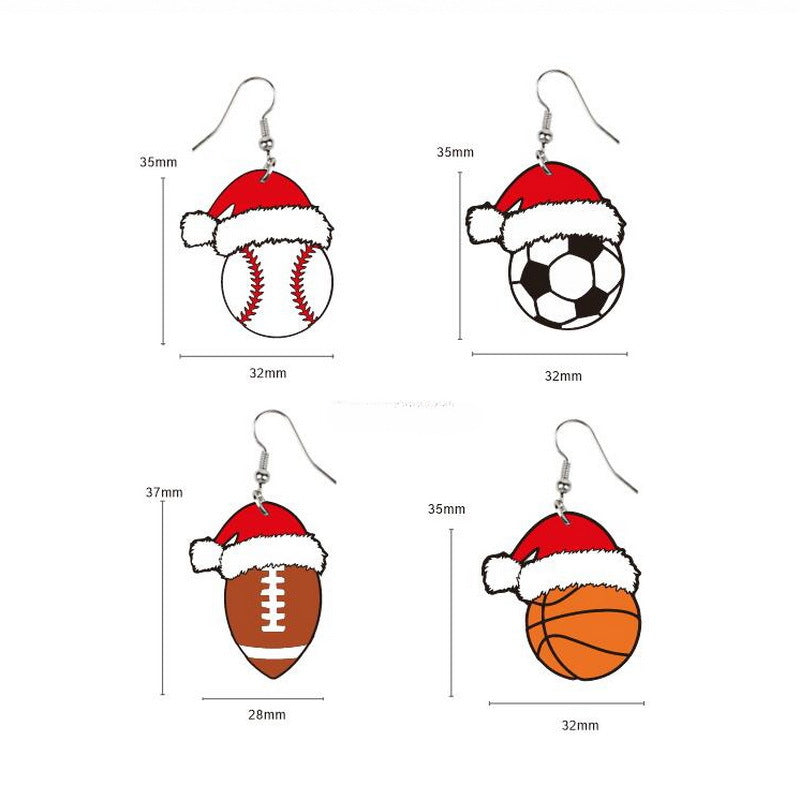 Wholesale Christmas Season Christmas Hats Football Rugby Basketball Volleyball Acrylic Earrings ACC-ES-XP028