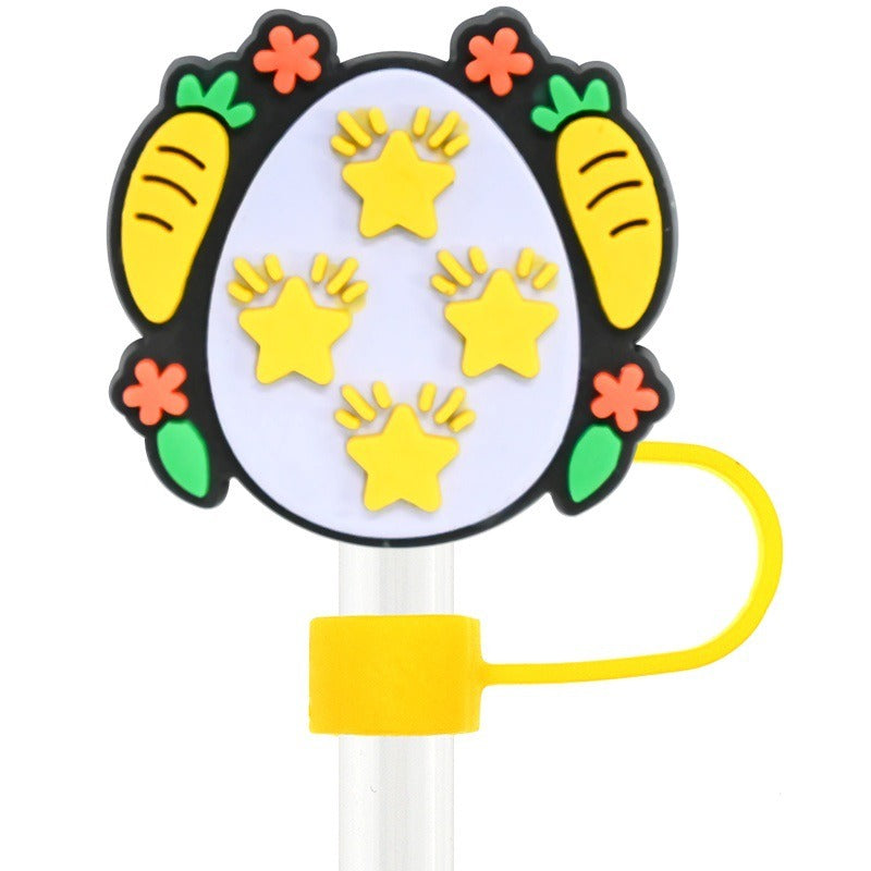 Wholesale Random 100pcs Easter Cartoon Bunny 10mm PVC Soft Straw Tube Cap ACC-SCR-RYY146