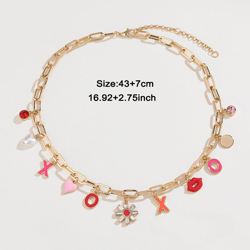 Wholesale Pink Flower Heart Necklace ACC-NE-KJ004