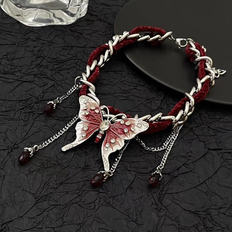 Wholesale Red Velvet Butterfly Tassel Necklace ACC-NE-Niqi001