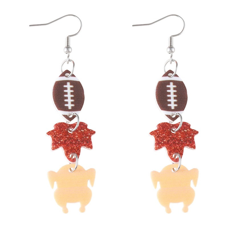 Wholesale Thanksgiving Football Maple Leaf Turkey Triple Pendant Earrings ACC-ES-ChuLian131