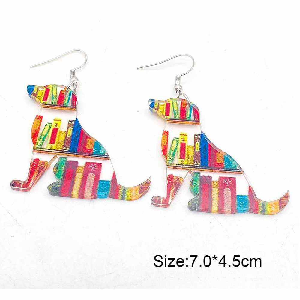 Wholesale Acrylic Teachers' Day Cat Dog Bookshelf Earrings ACC-ES-ChenY058