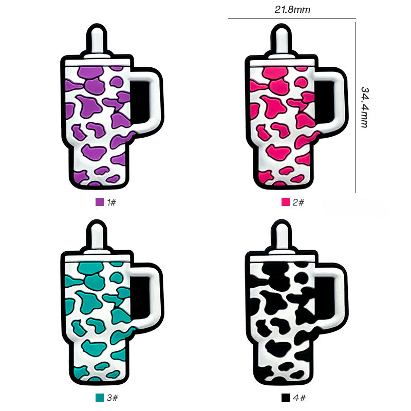 Wholesale 10pcs Focal Beads Cow Pattern Ice Cup Silicone DIY For Beaded Pen