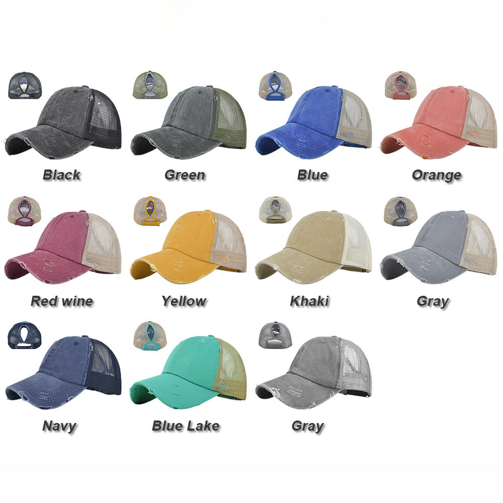 Wholesale Distressed Soft Top Vintage Ponytail Hole Baseball Cap ACC-HT-YMX014