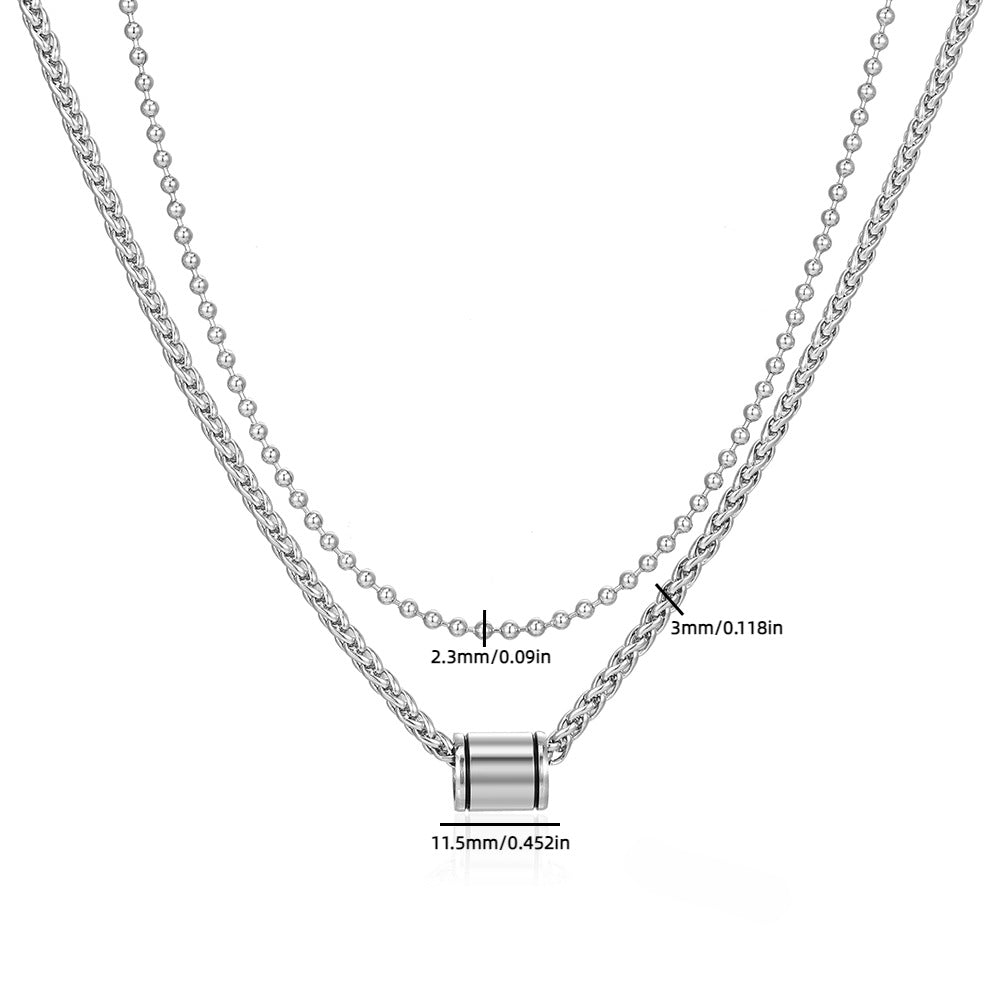 Wholesale Titanium Steel Double Layer Cylindrical Pendant Necklaces Stacking Choker Necklaces ACC-NE-Yixin004