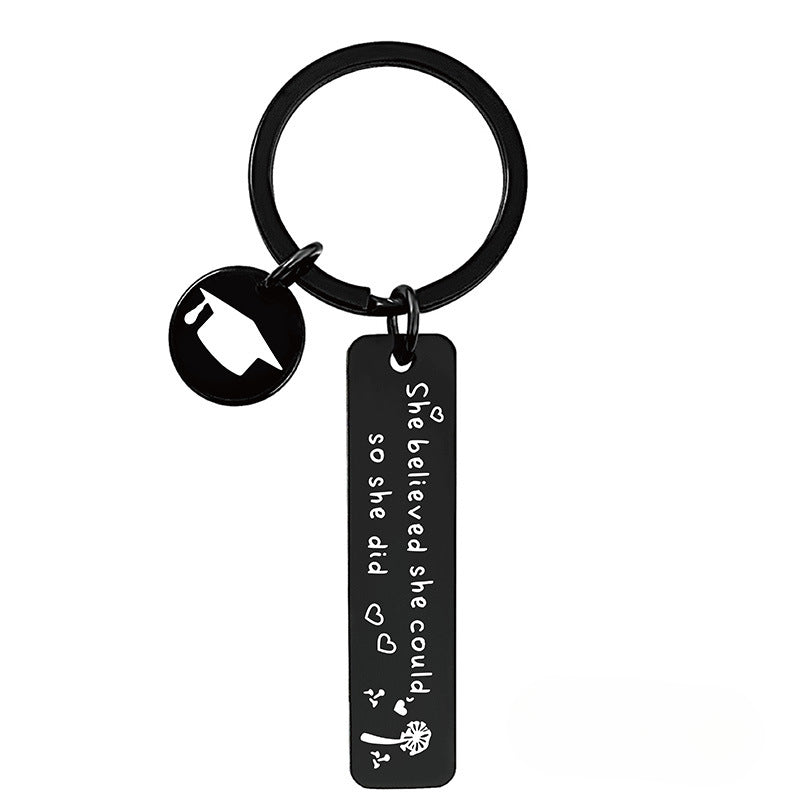 Wholesale 2024 Graduation Season Inspirational Phrases Square Stainless Steel Keychain ACC-KC-Ganggu013