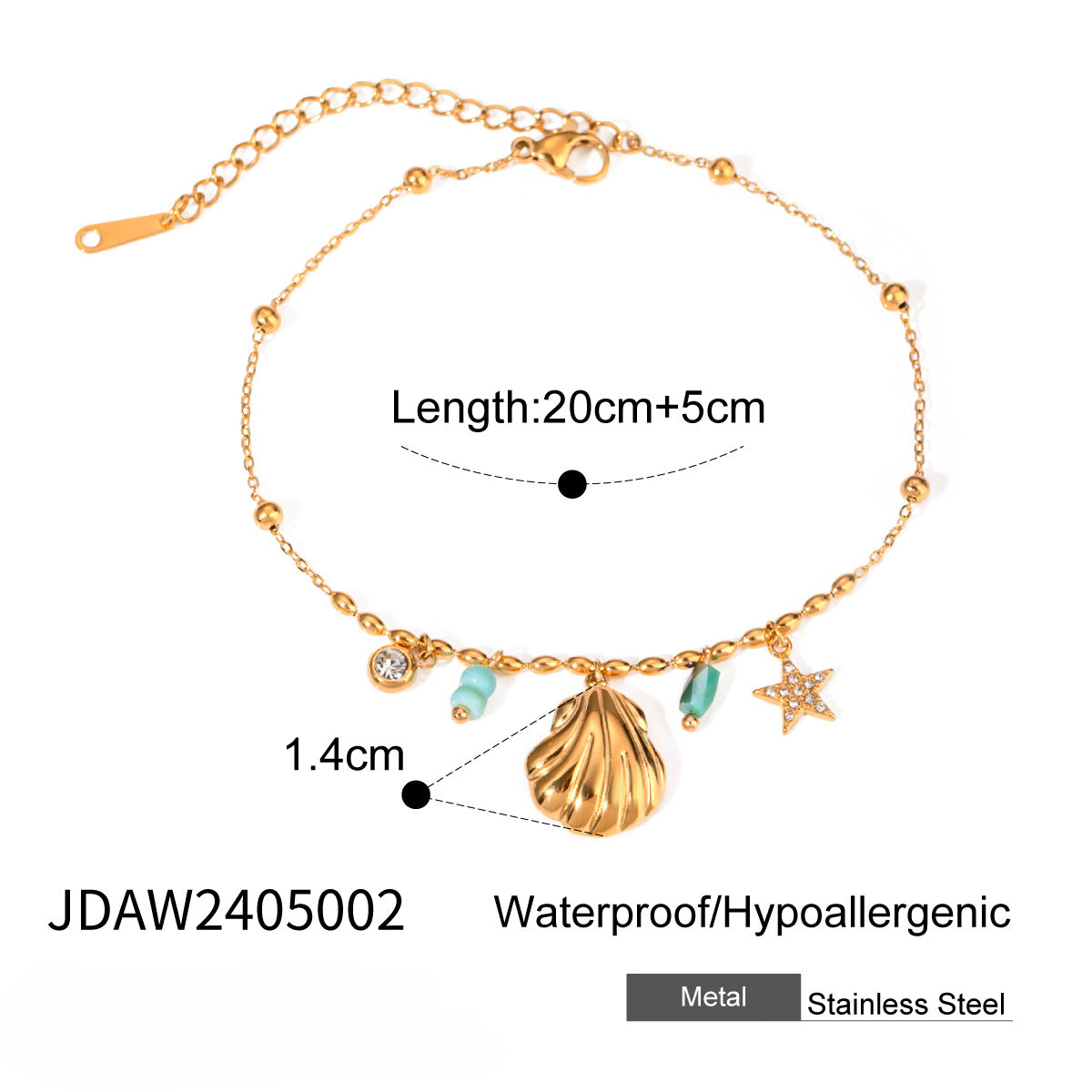 Wholesale 18k Gold Stainless Steel Shell Star Inlaid Rhinestone Necklace ACC-NE-WanXing003