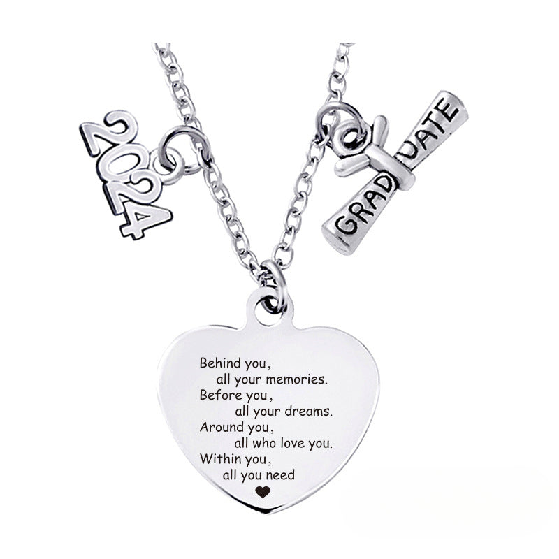 Wholesale Love Pendant 2024 Graduation Season Gift Titanium Steel Necklace ACC-NE-Ganggu001