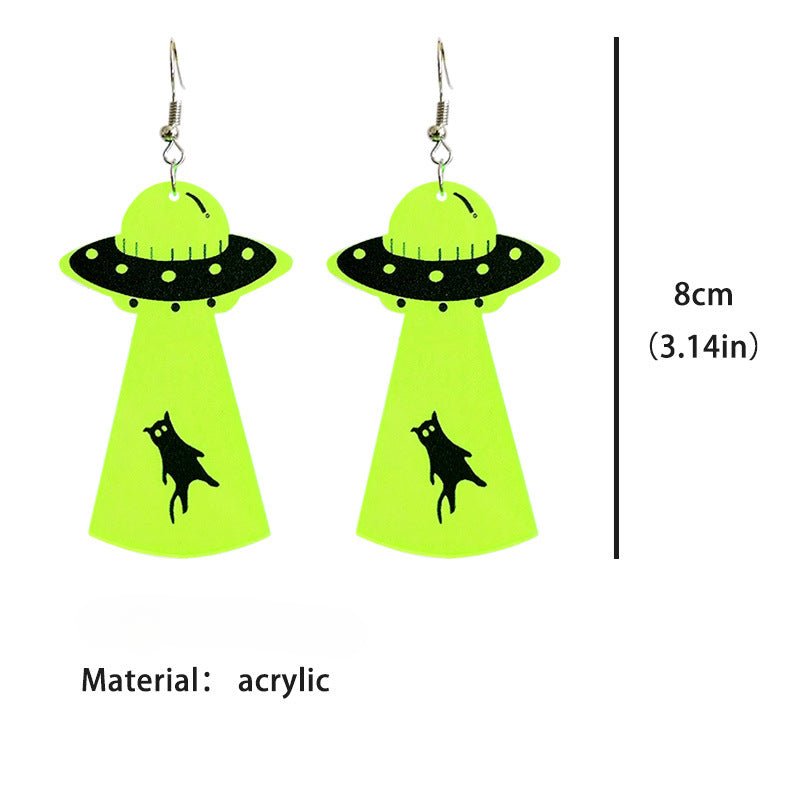 Wholesale 2 Pairs/Pack Halloween Skull Alien UFO Fluorescent Acrylic Earrings ACC-ES-HY168