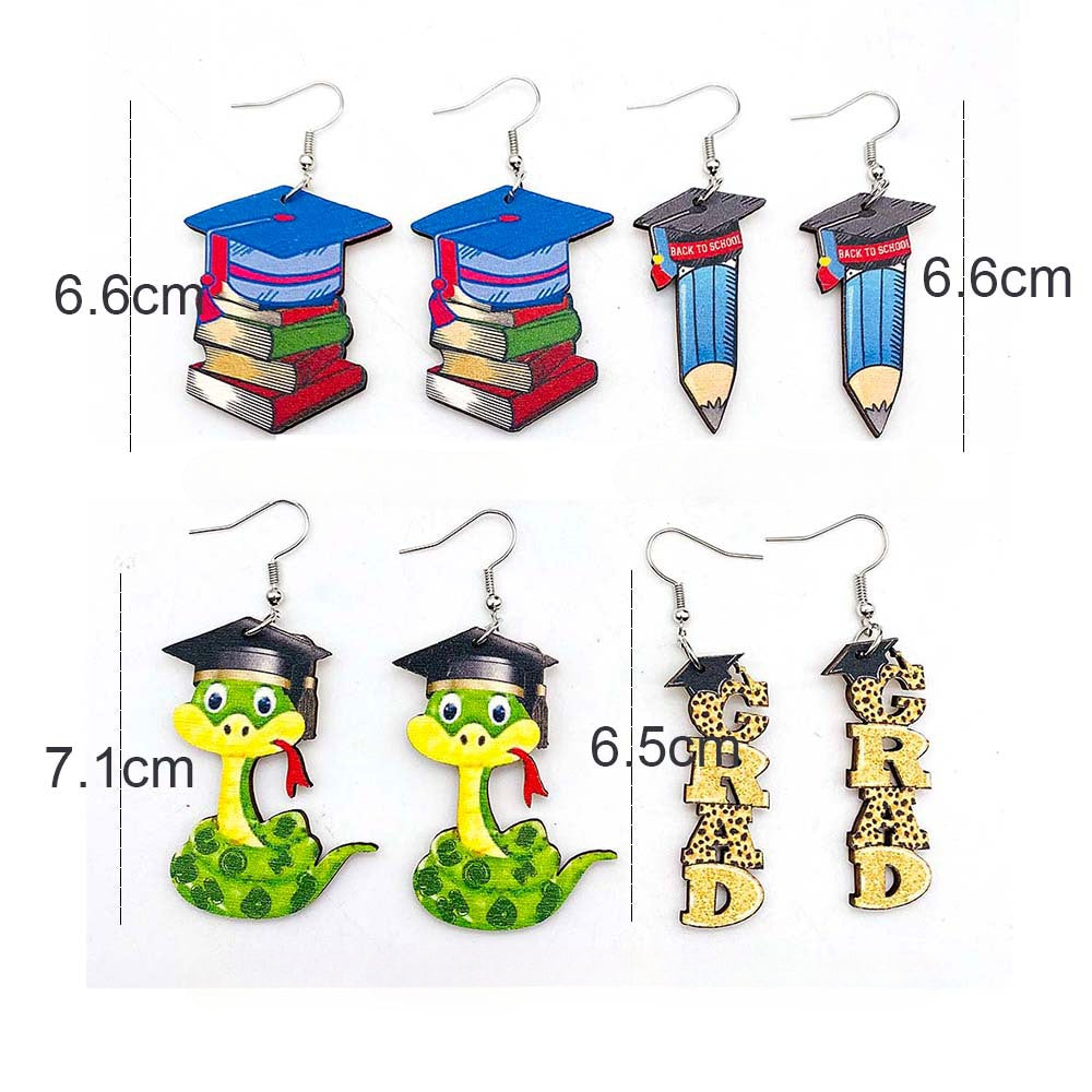Wholesale Graduation Season Wooden Earrings English Letter Pendant ACC-ES-Cheny005