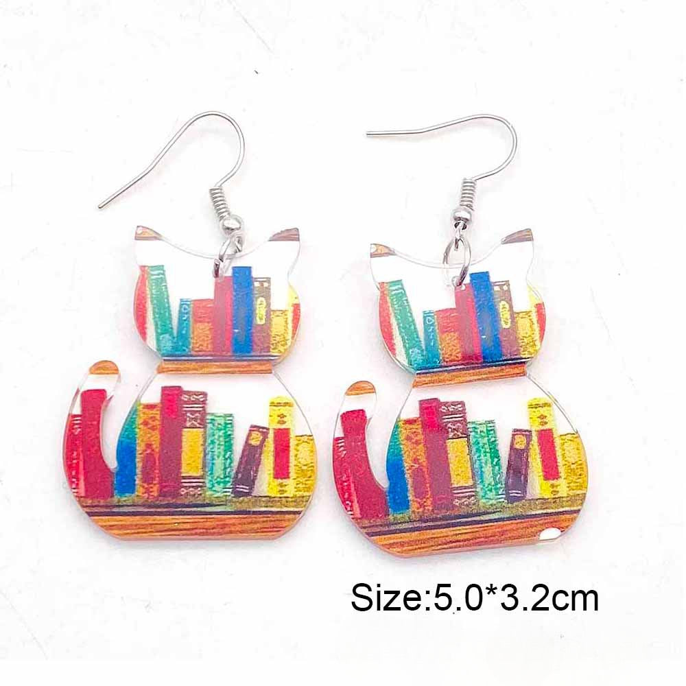 Wholesale Acrylic Teachers' Day Cat Dog Bookshelf Earrings ACC-ES-ChenY058