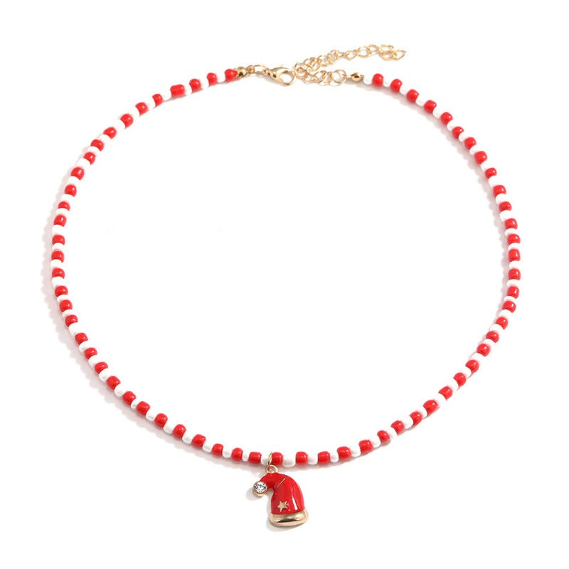 Wholesale Christmas Red and White Handmade Beaded Cane Necklace ACC-NE-DingZhou001