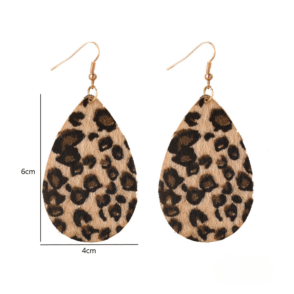 Wholesale Faux Leather Earrings Leopard Print Hollow Drops ACC-ES-Yeb001