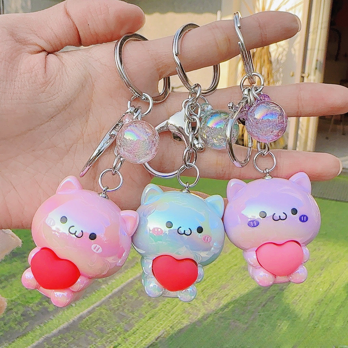 Wholesale Creative Keychain Cartoon Acrylic Care Bear Colorful Electroplating Keychain ACC-KC-WenChuan002